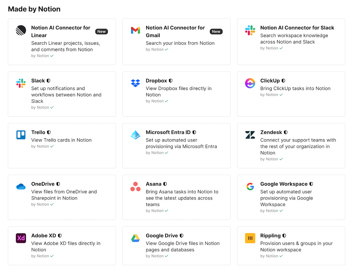 Integrations in Notion, source: Notion.com