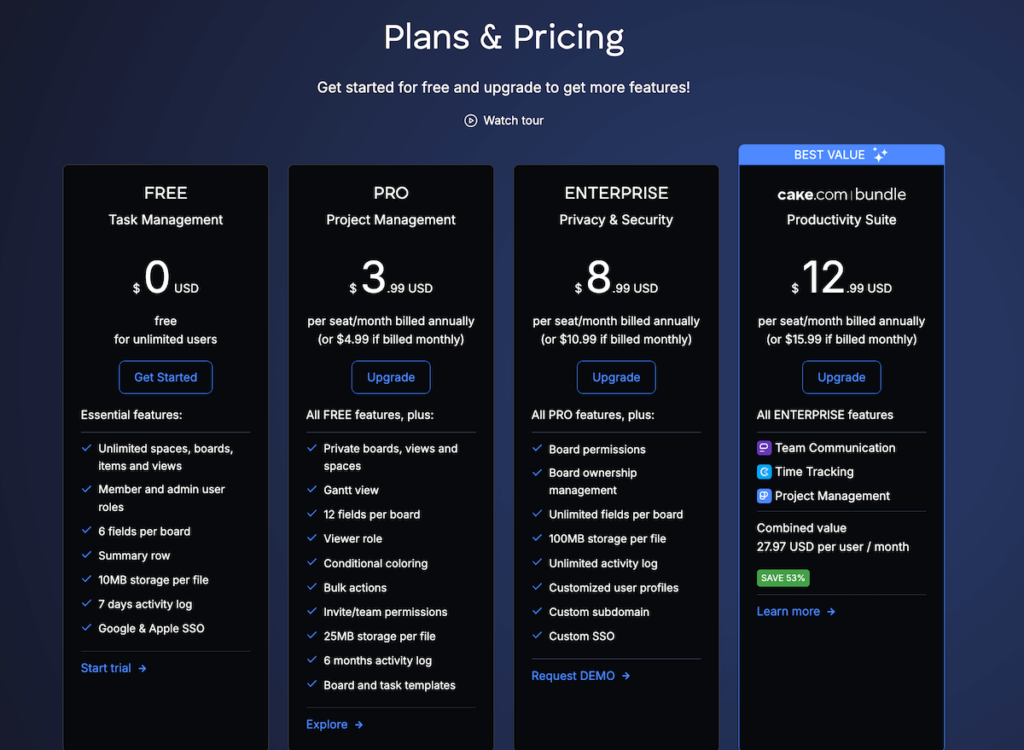 Plaky's plans and pricing