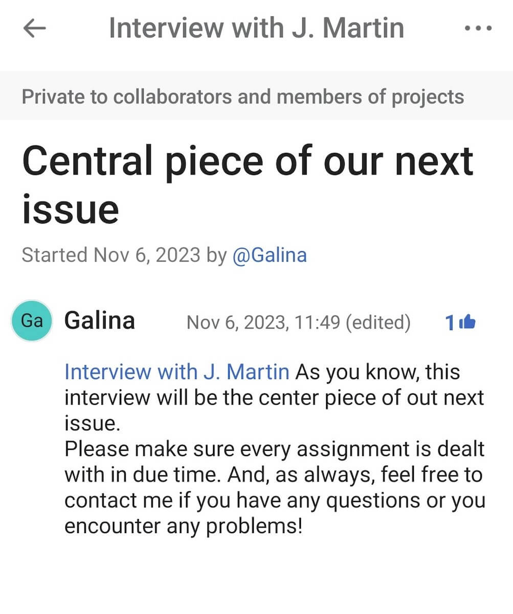 Conversations in Asana project management software