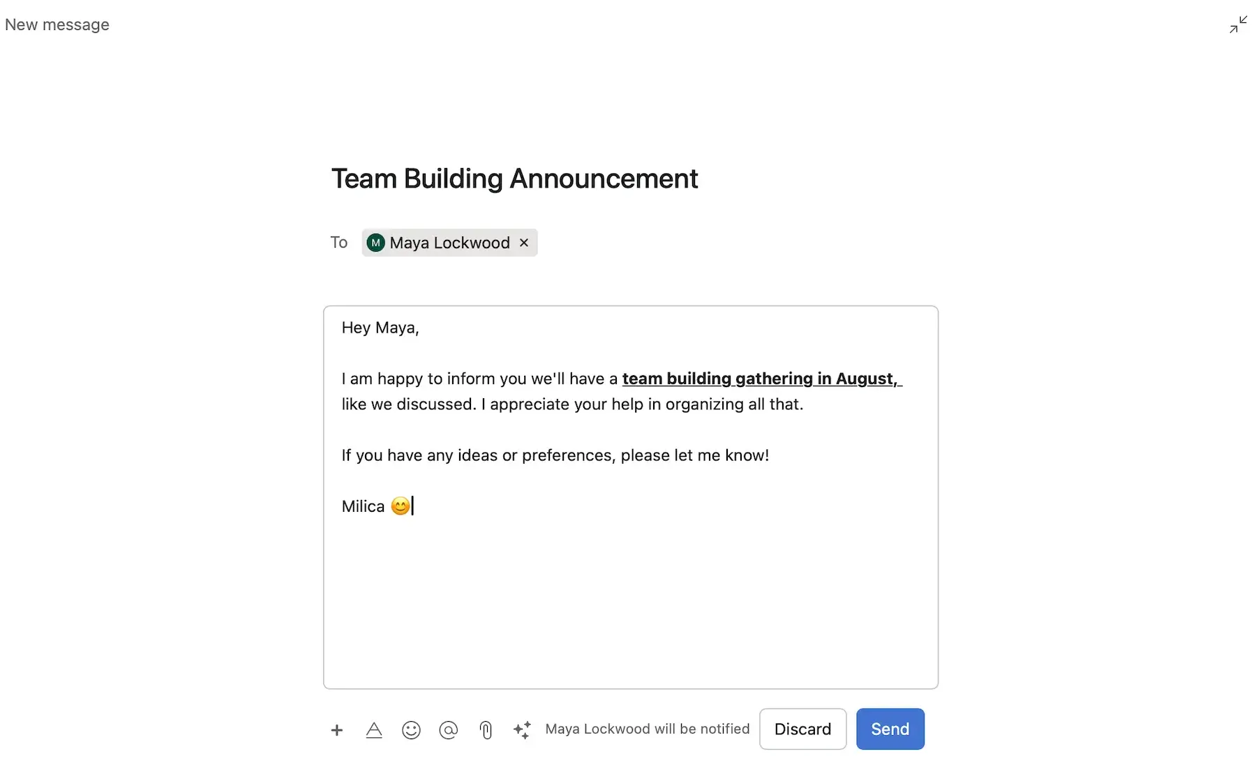 Sending a direct message in Asana