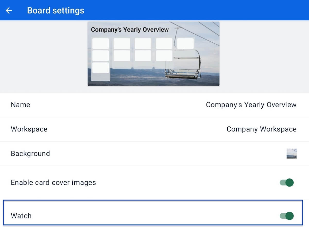 Watch feature in Trello project management software