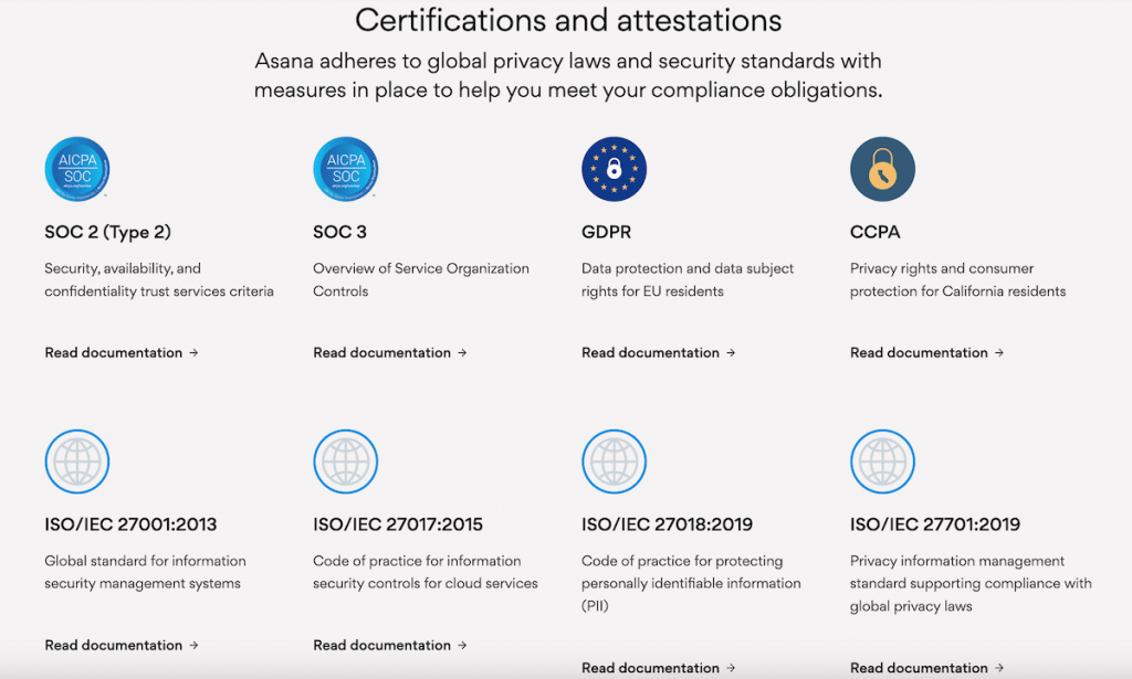 Asana’s certifications