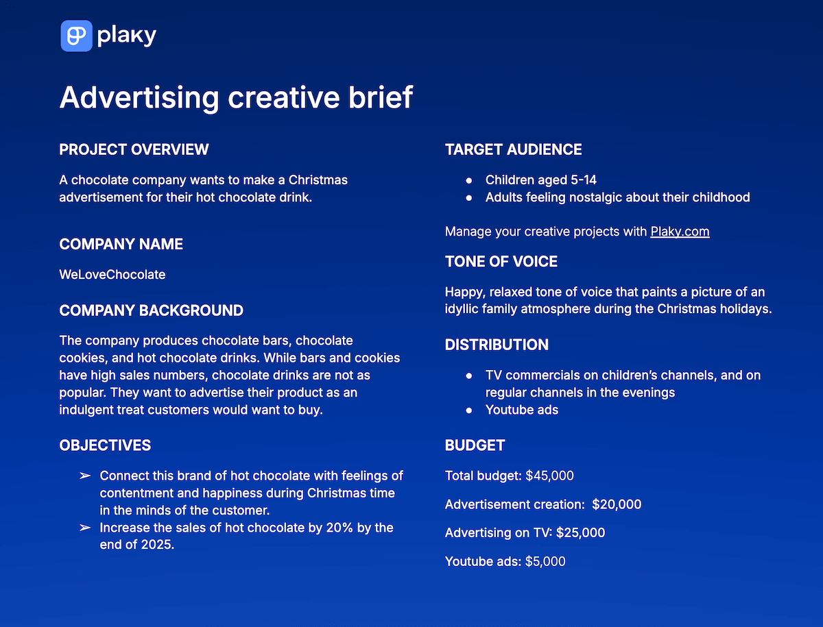 Example of an advertising creative brief