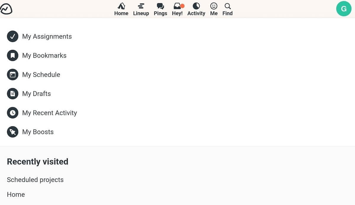 My section shown in Basecamp task management software