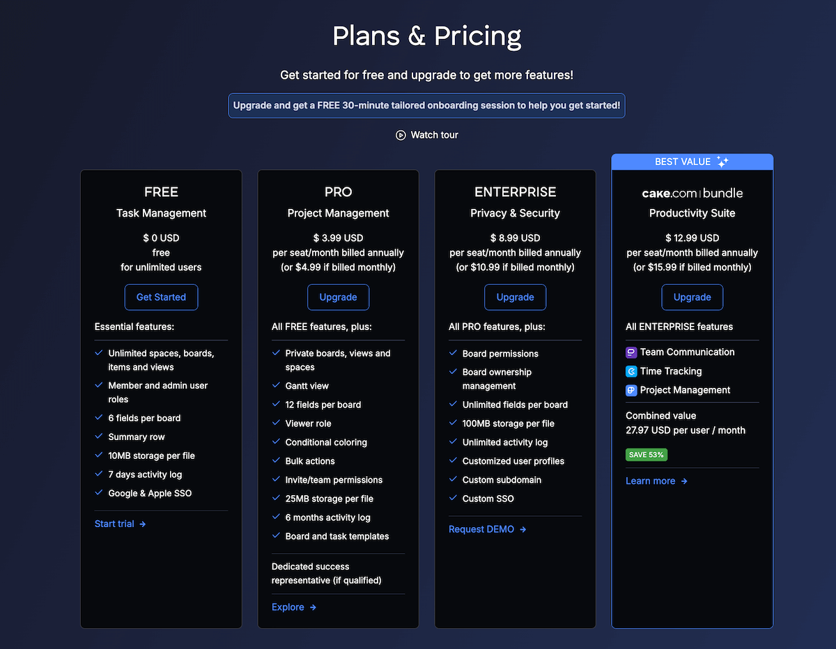 Plaky's pricing plans