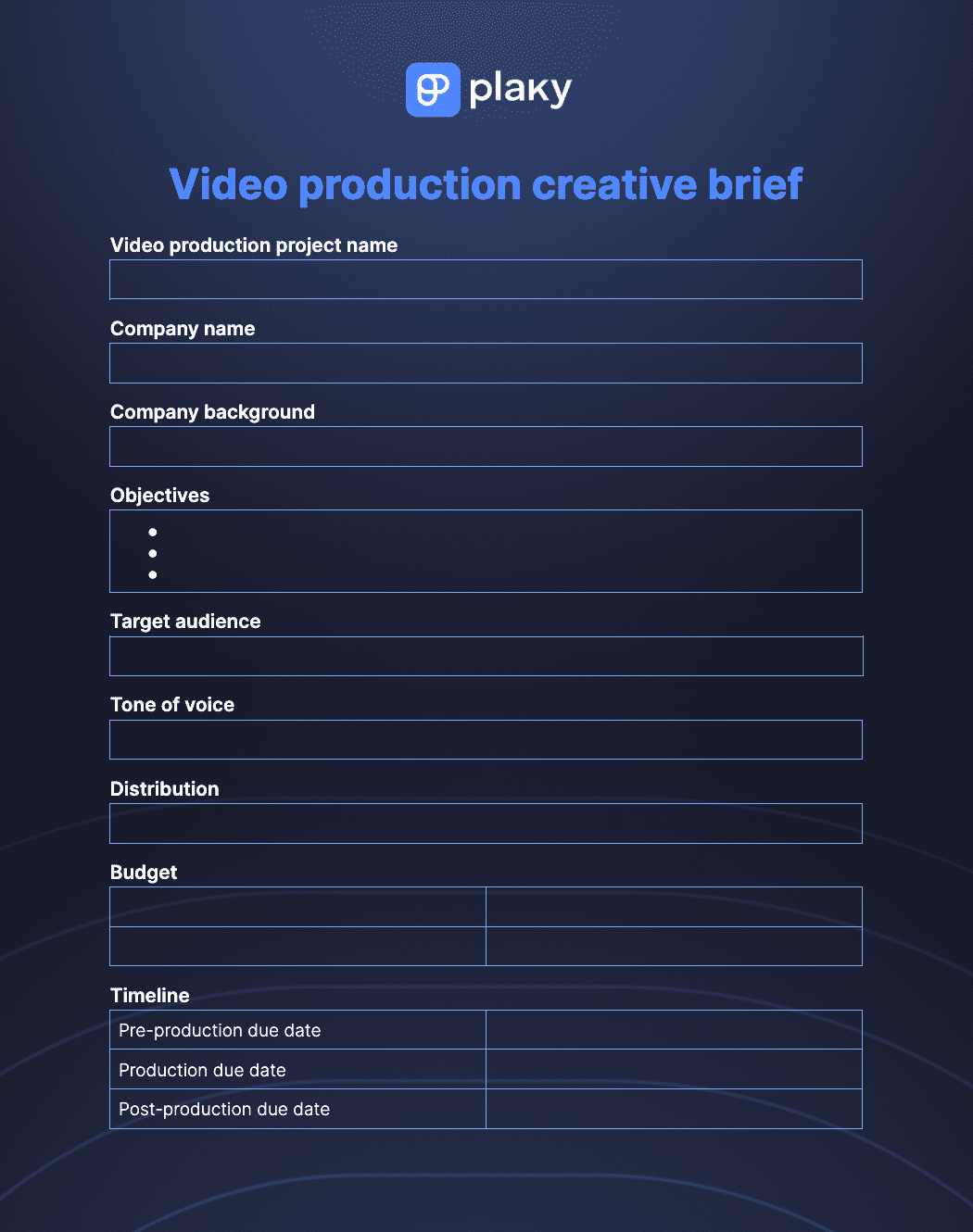 Video production creative brief template