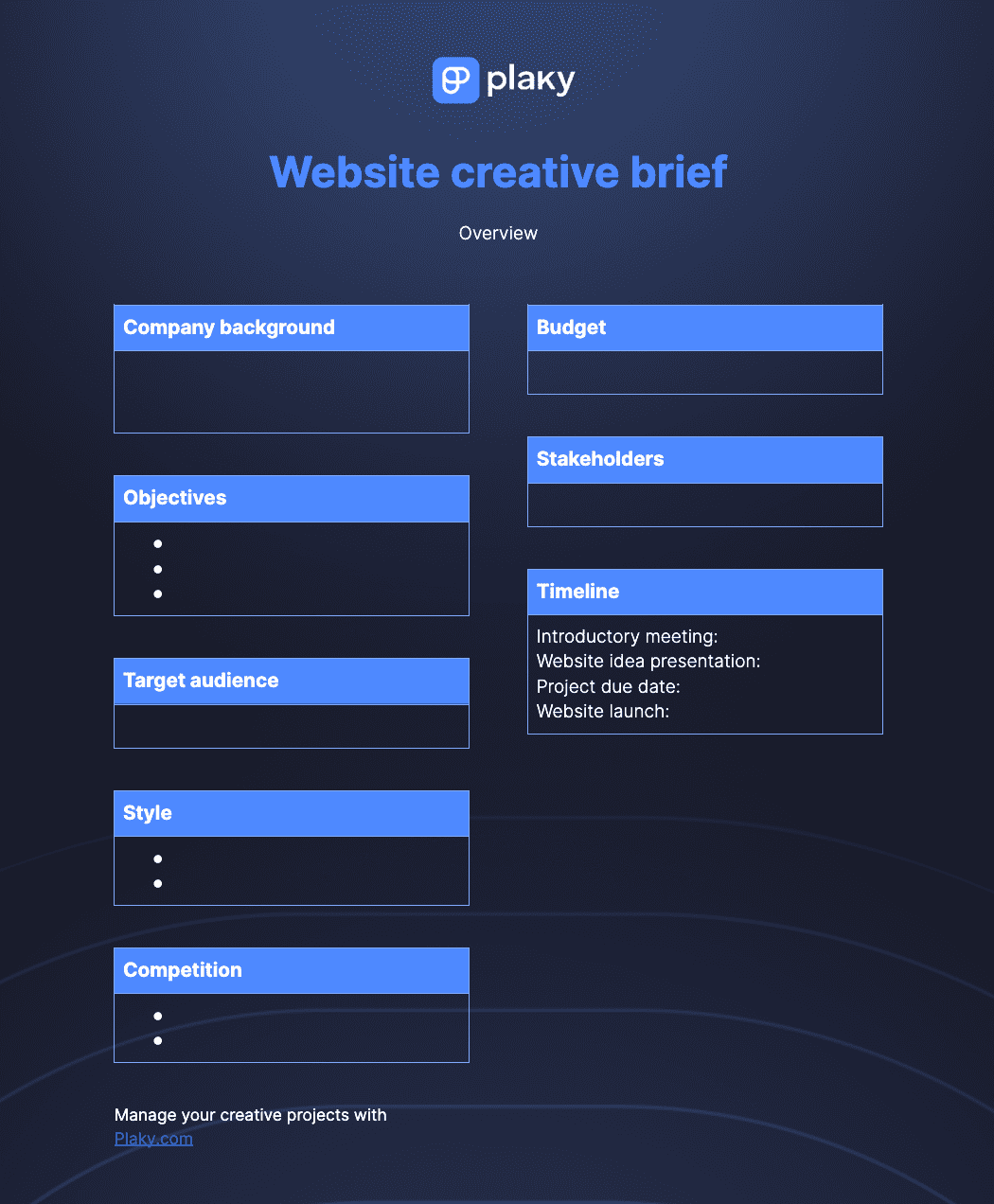 Website creative brief template