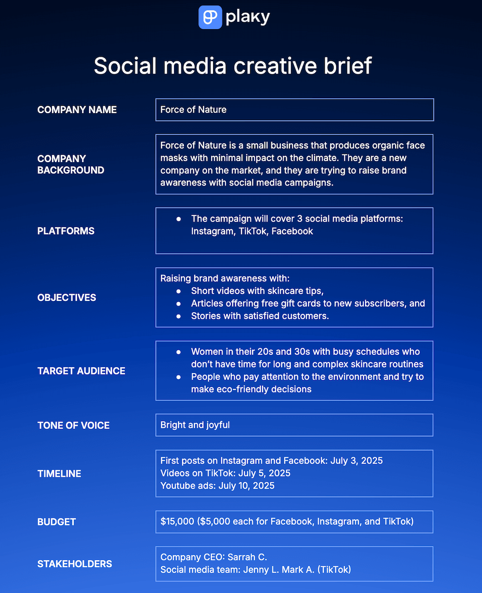 Example of a social media creative brief template