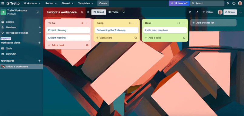 Kanban-based project board shown in Trello project collaboration software