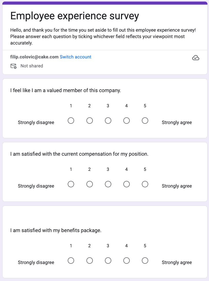 Google forms survey example