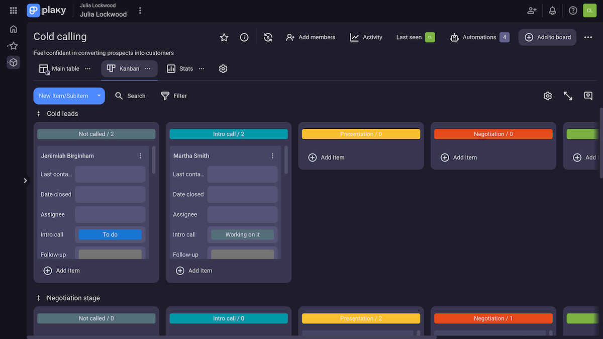 Kanban view in Plaky project management software