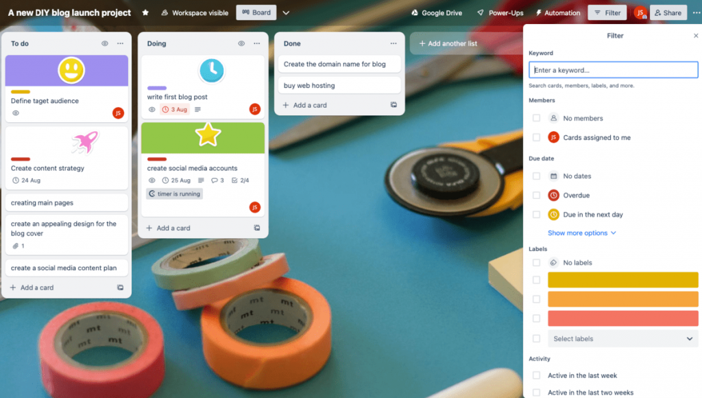 Filter cards in Trello