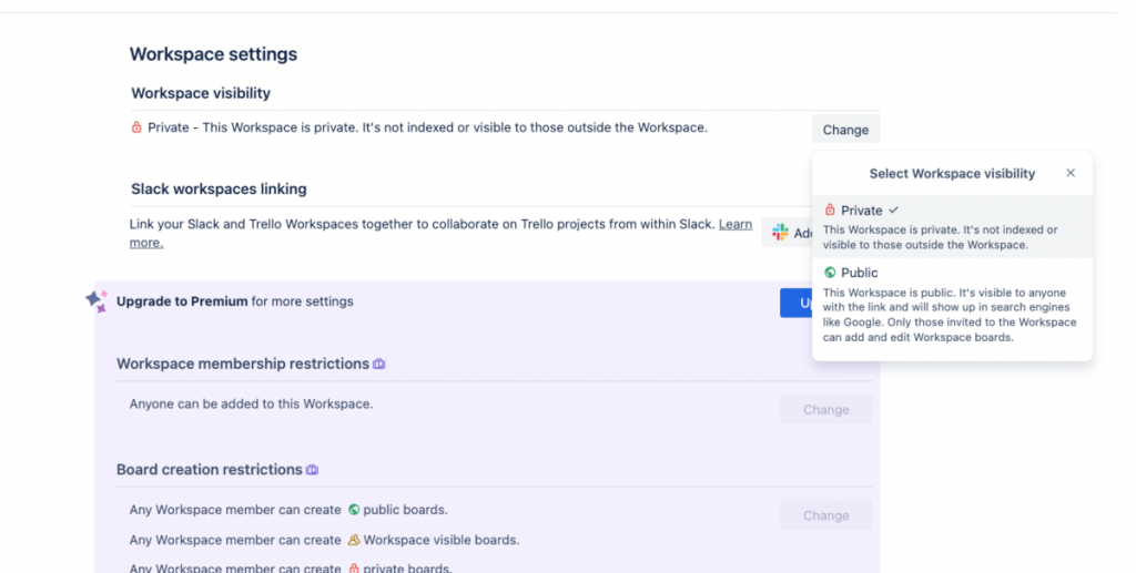 Trello workspace visibility