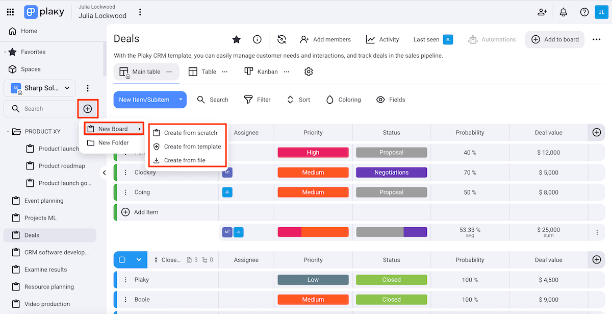 Creating a board in Plaky project management software