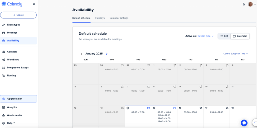 Setting your availability in Calendly scheduling app