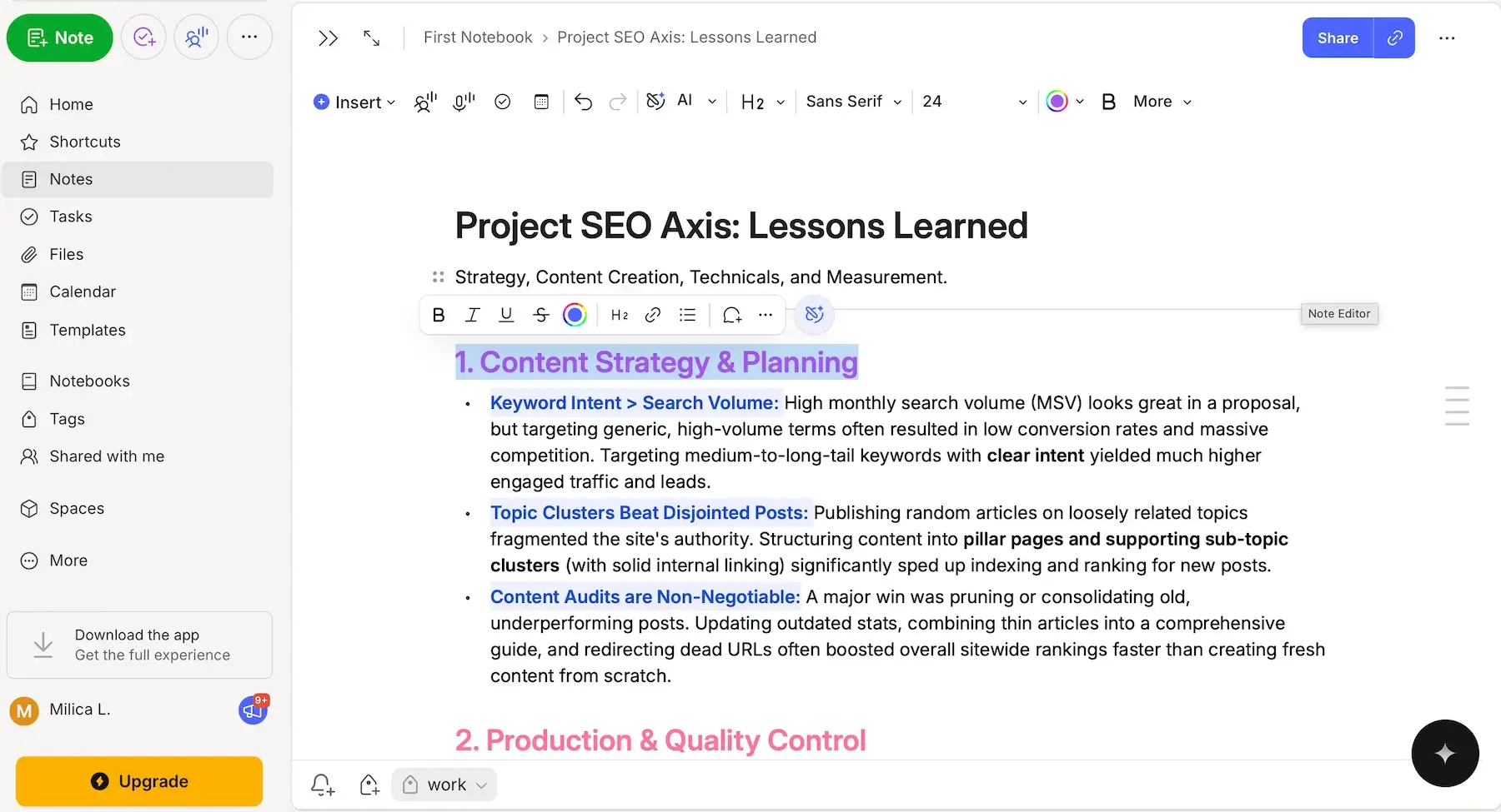 Capturing lessons learned in Evernote