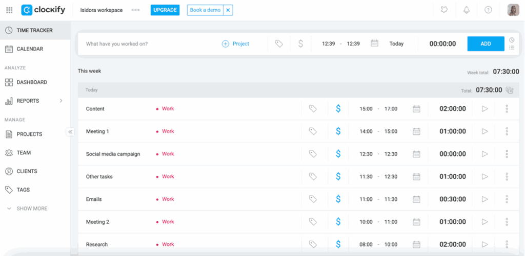 Tracking time in Clockify  time-tracking software