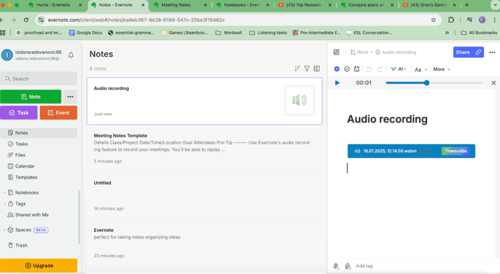 Recording an audio in Evernote