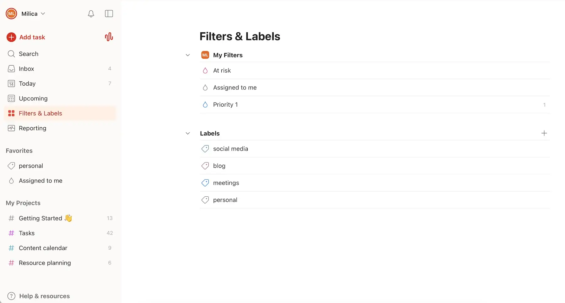 Filters and Labels in Todoist