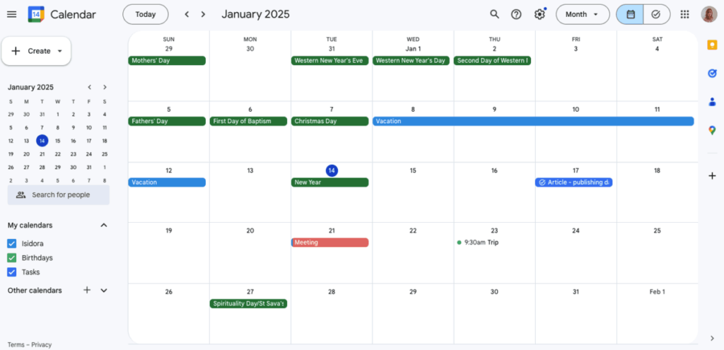 Google Calendar’s interface