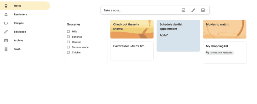 Google Keep’s interface