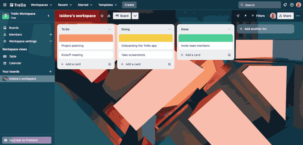 Kanban board in Trello task management software