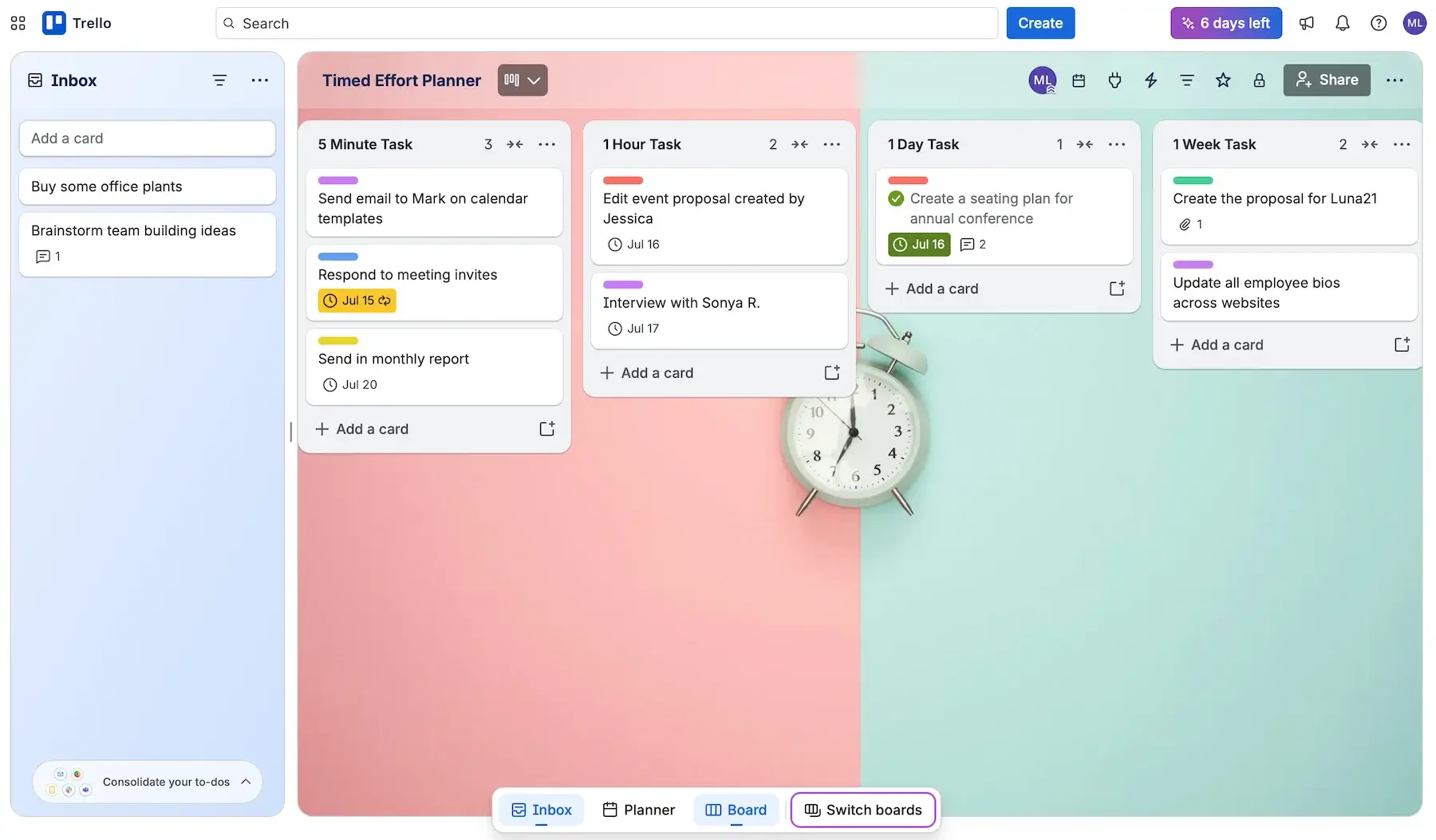 Kanban board in Trello