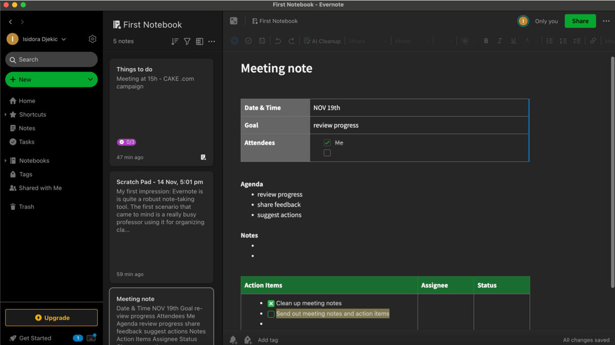 Meeting note in Evernote