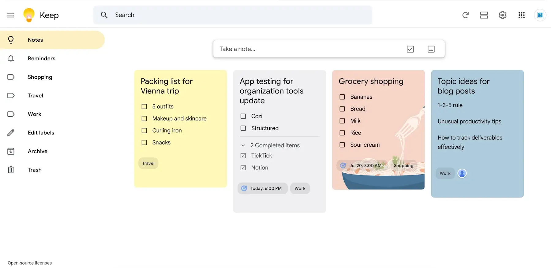 Organizing notes in Google Keep