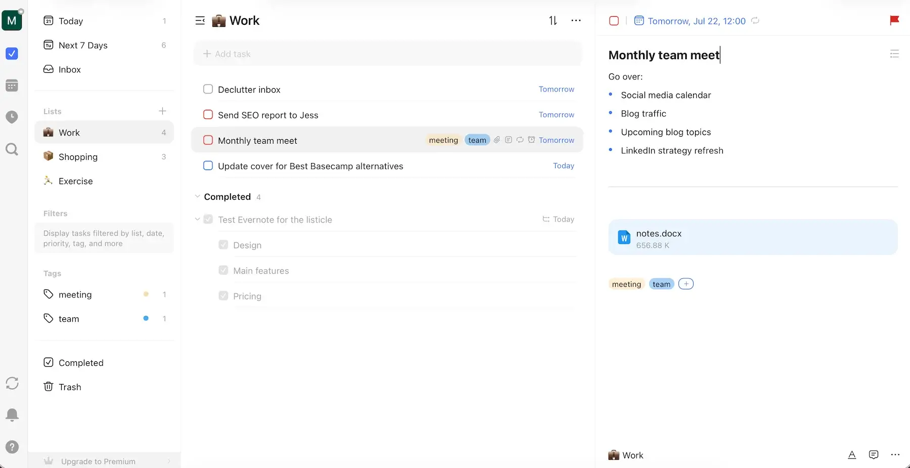 Organizing work in TickTick