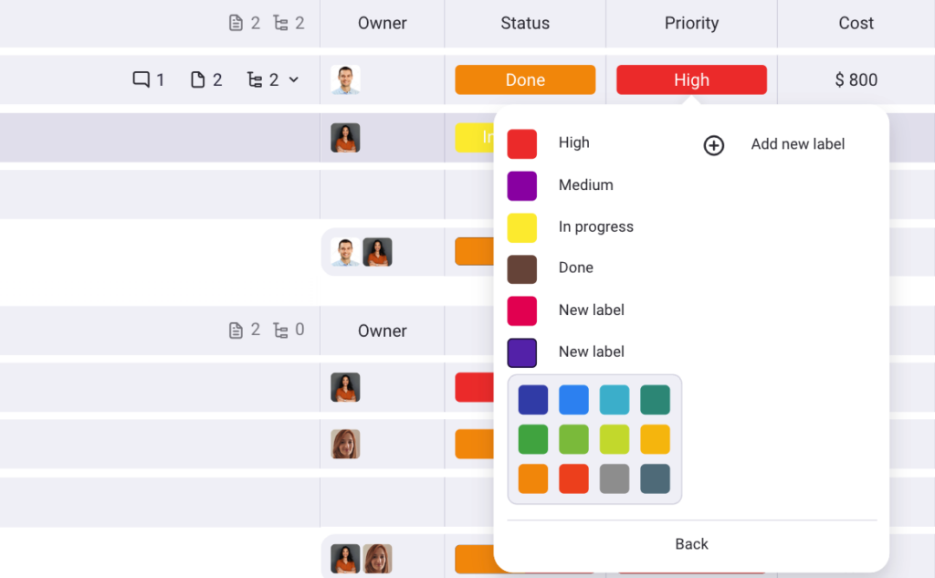 Color-coding tasks in Plaky project management software