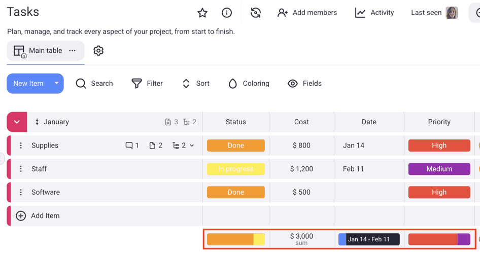 Plaky's summary row feature