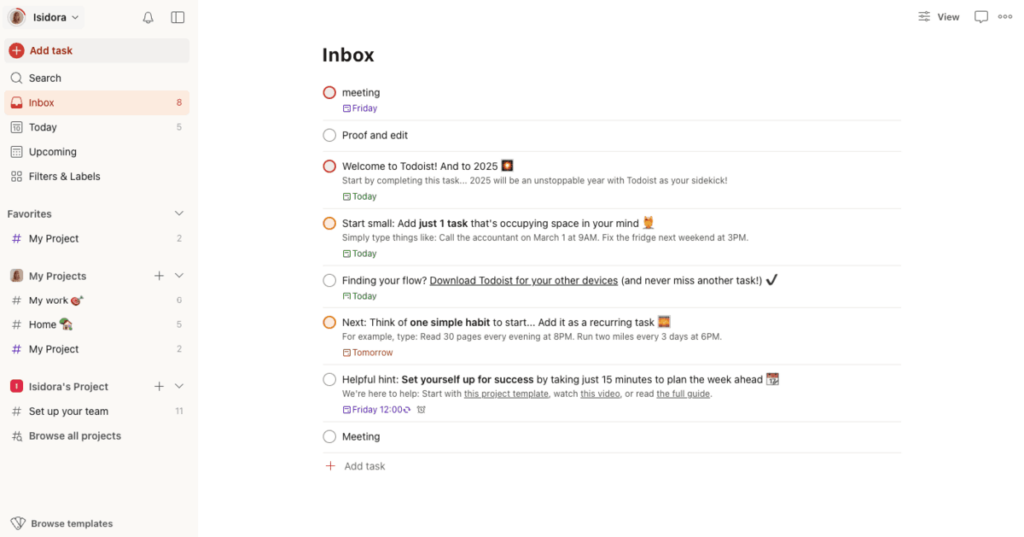 The Inbox section in Todoist to-do list software