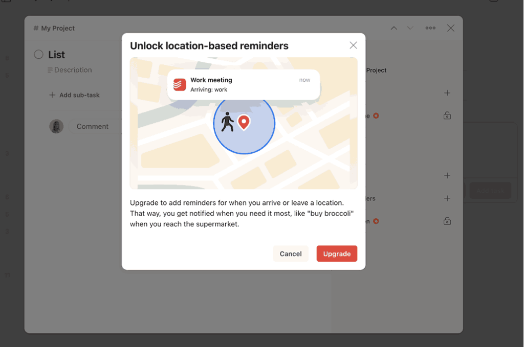 Location-based reminders in Todoist to-do list software