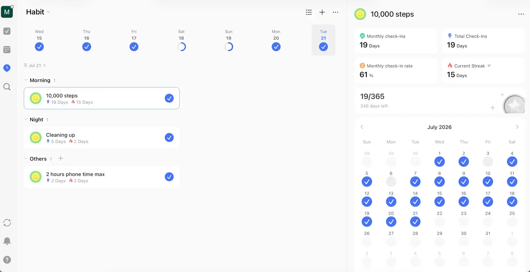 Tracking habits in TickTick