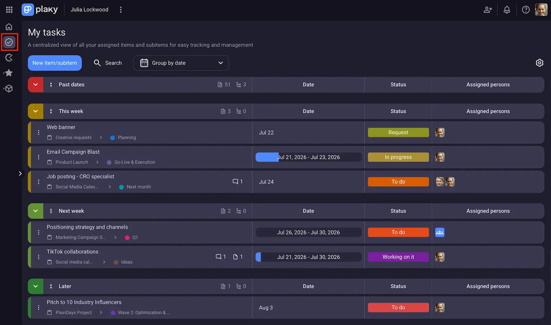 Using My tasks to see only your to-dos in Plaky