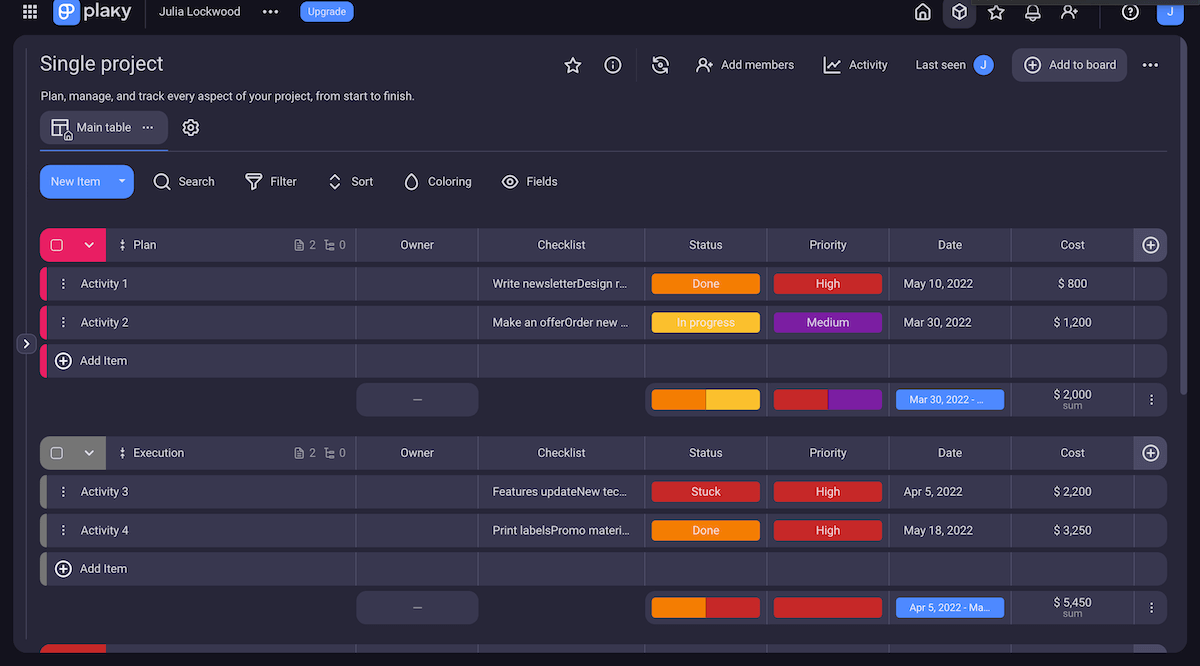 Plaky's single project template