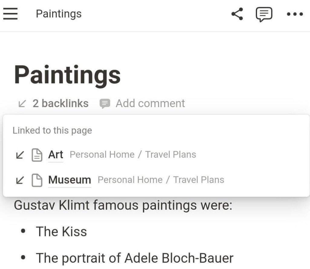 Backlinks in Notion note-taking tool