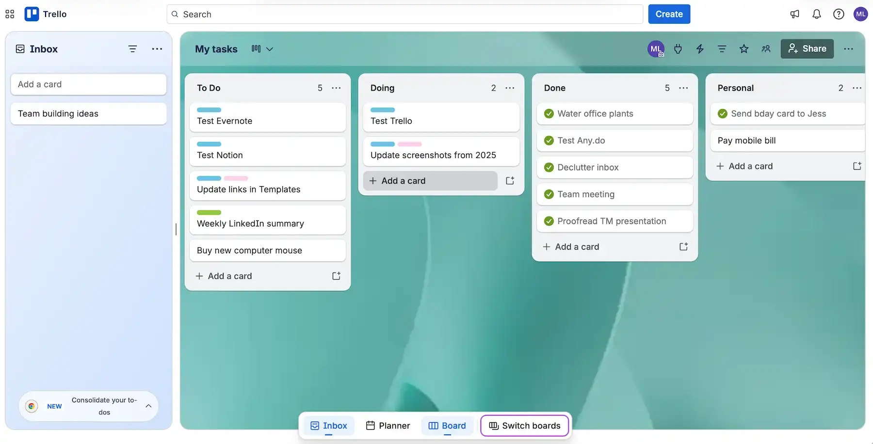 Board overview in Trello