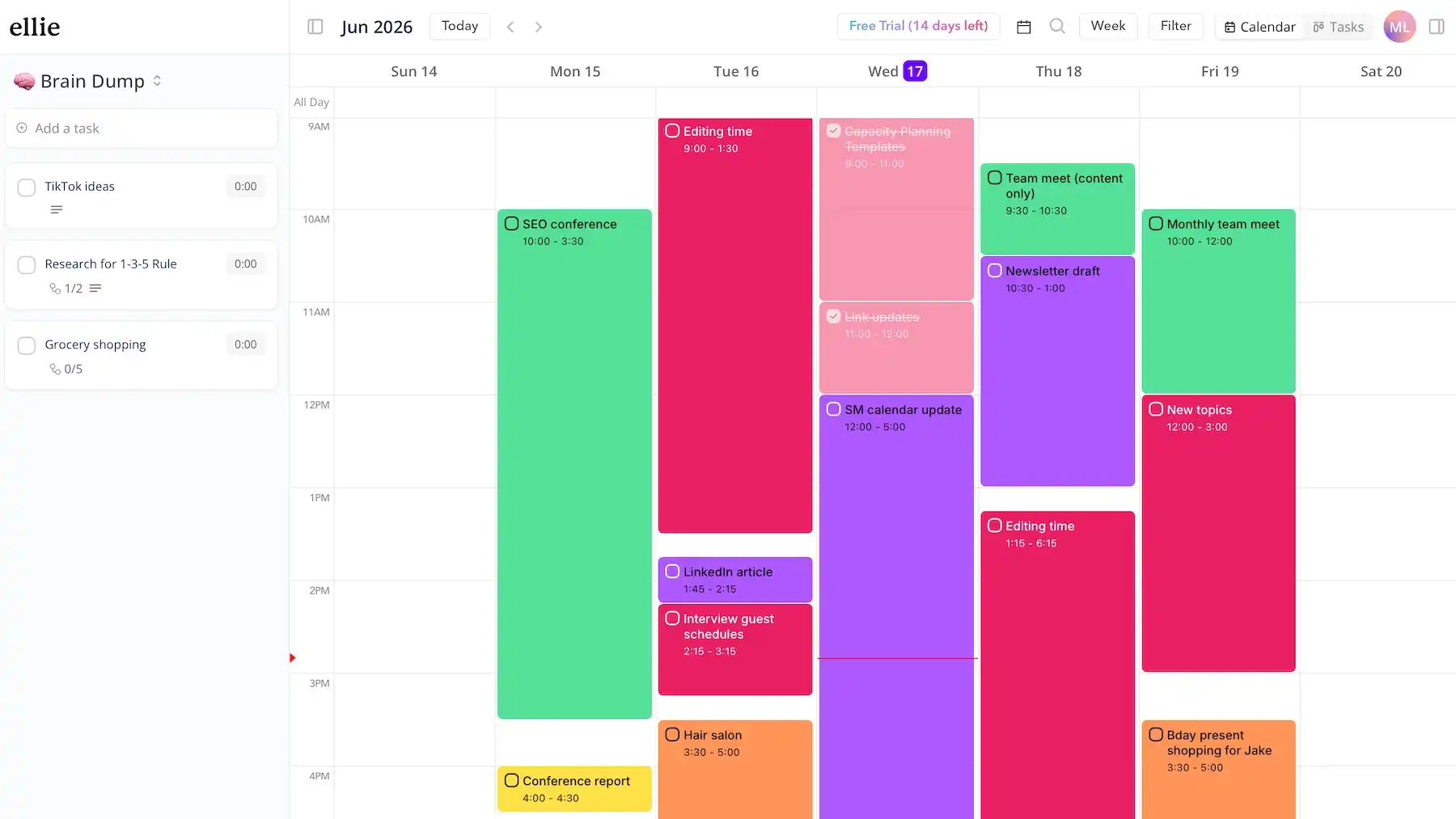 Calendar view in Ellie Planner