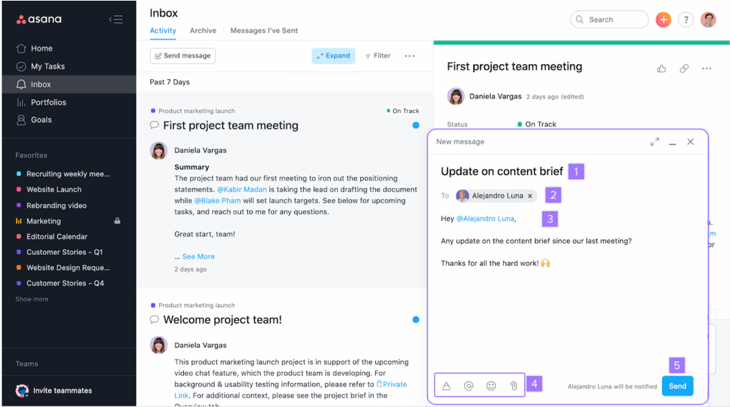 Inbox and messaging in Asana