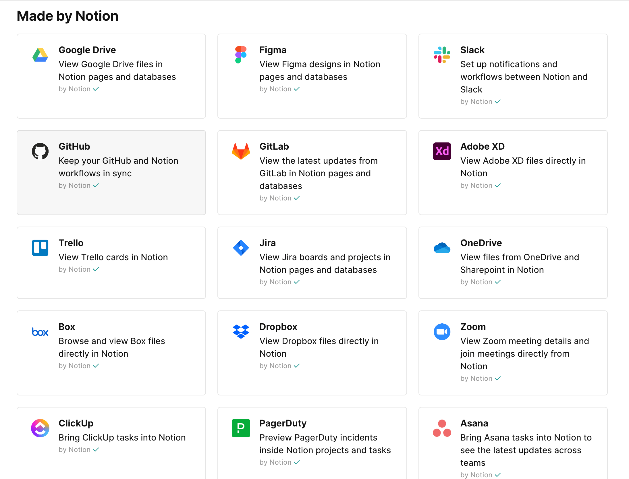 Integrations in Notion, source: Notion.so