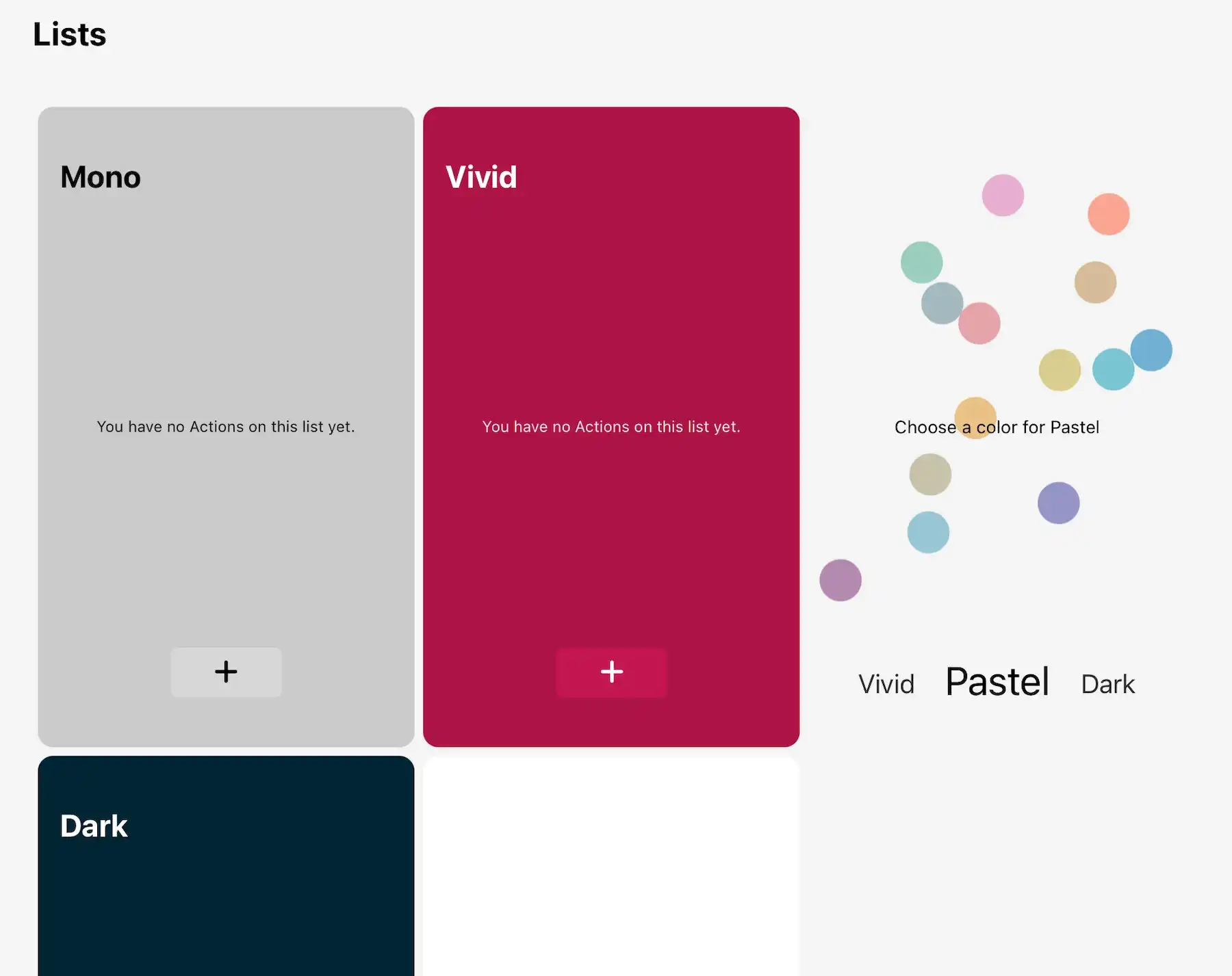 List colors in Actions