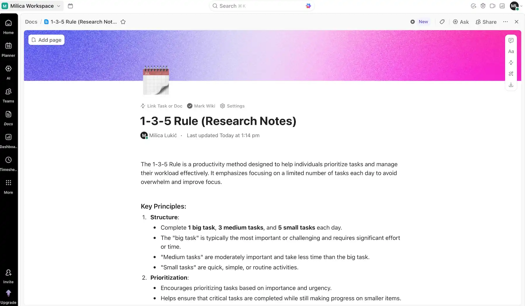 Note-taking in ClickUp