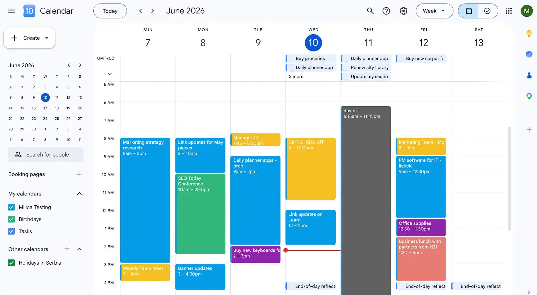 Schedule overview in Google Calendar