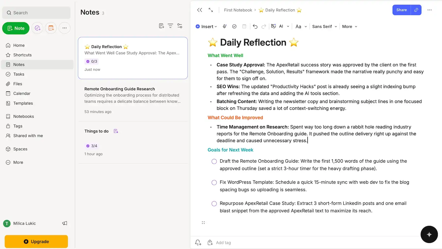 Taking notes in Evernote