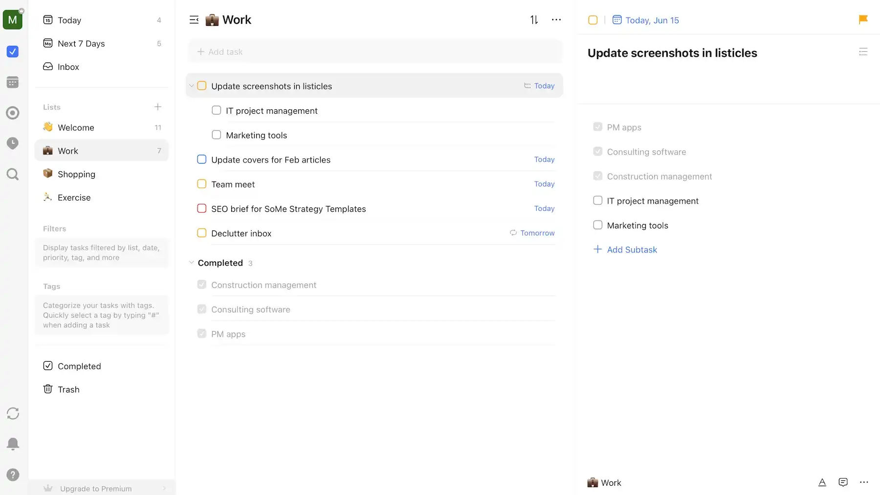 Task overview in TickTick