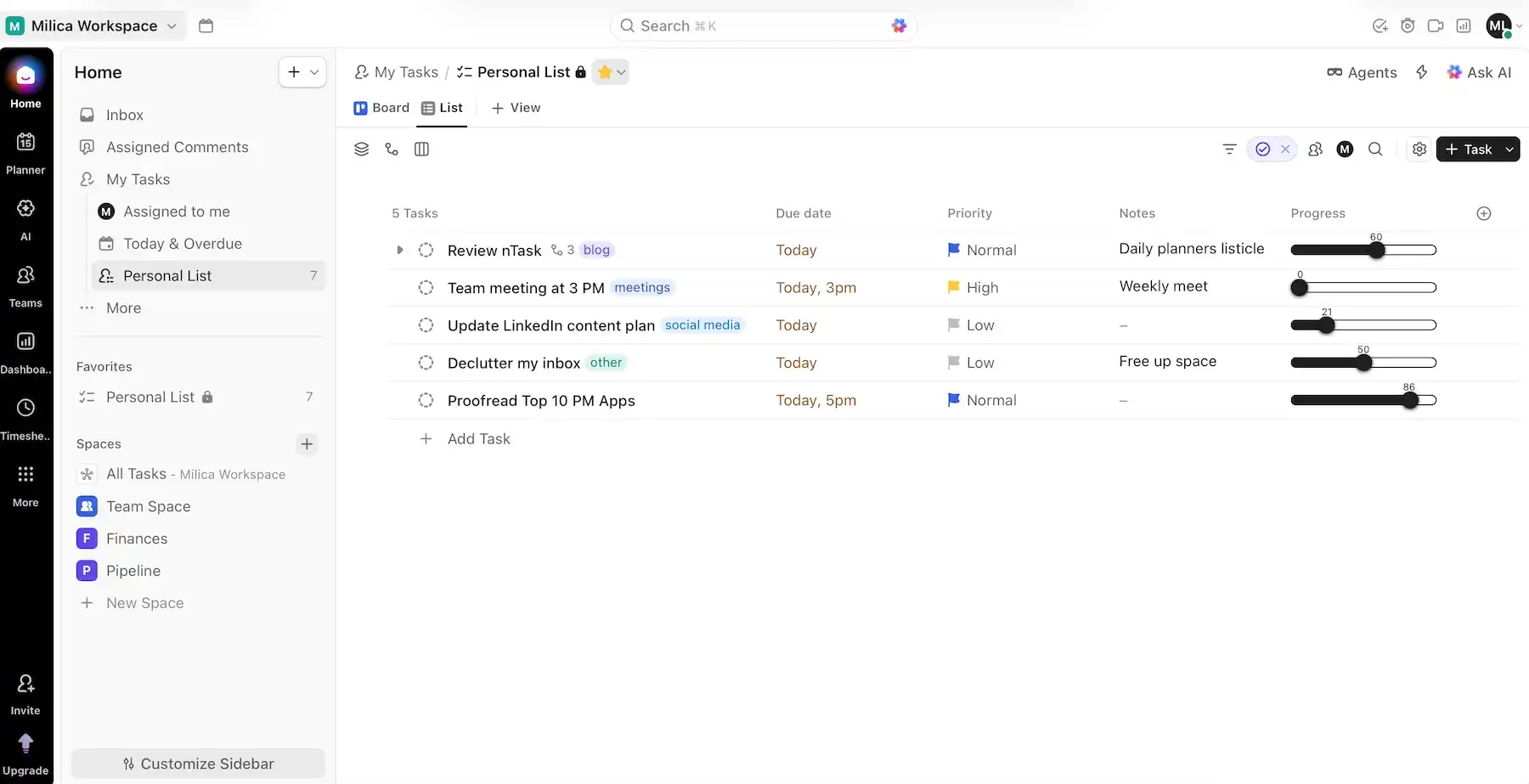 Tasks in ClickUp