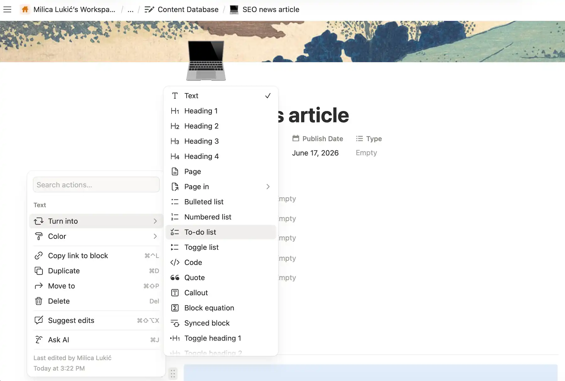 Types of creative blocks in Notion