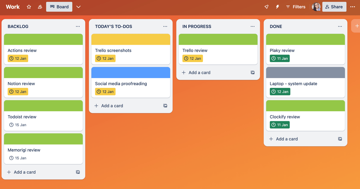 Daily planning in Trello